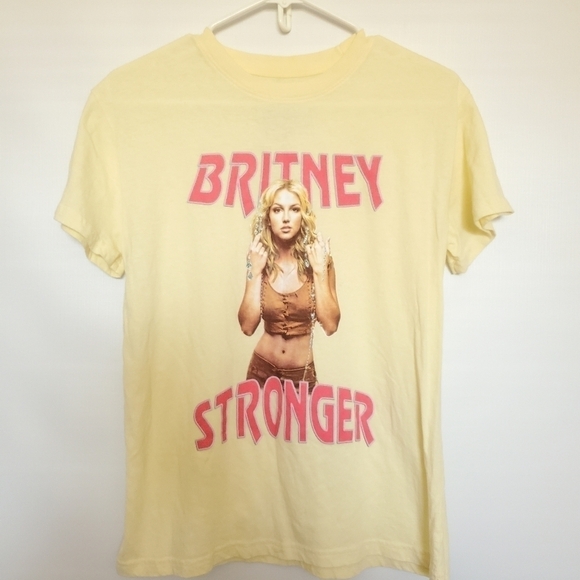 BRITNEY SPEARS STRONGER GRAPHIC TEE YELLOW PINK SHORT SLEEVE WOMENS ( S ) - Picture 1 of 8